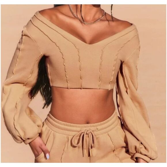 Oh Polly Cropped Ruffle Bubble Puff Sleeved Sweatshirt Size 8 - Picture 1 of 6